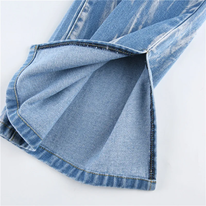 

Spring and Autumn Street Style Personality Graffiti Jeans Legs Ladies Trend Straight Split Washed Thin Casual Pants 2021 New