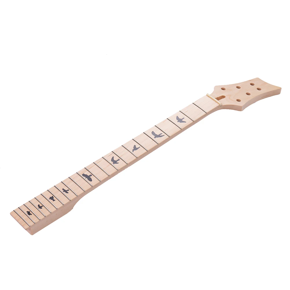 

Universal Unfinished Electric Guitar Neck Maple Wood Neck Replacement 22 Frets Fingerboard With Black Birds Inlay Light Yellow