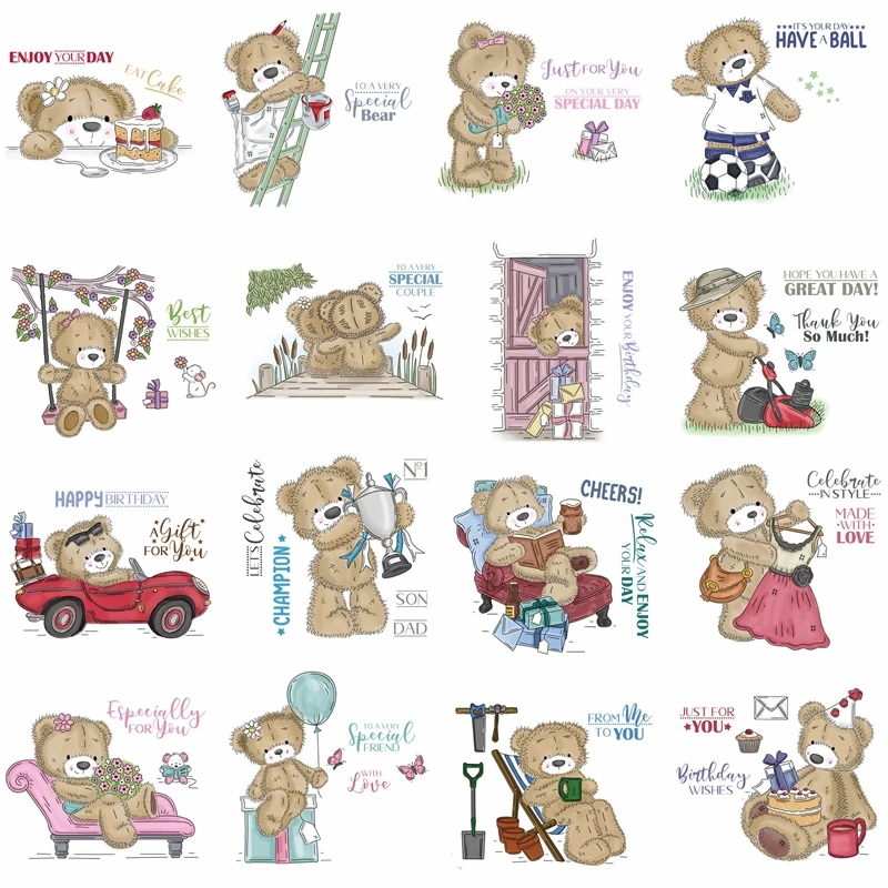 

Mix Cute Bear Letter Sentence Cake Clothes Book Flower Car Gift Clear Silicone Stamps Make Lovely Cards Scrapbook New Template
