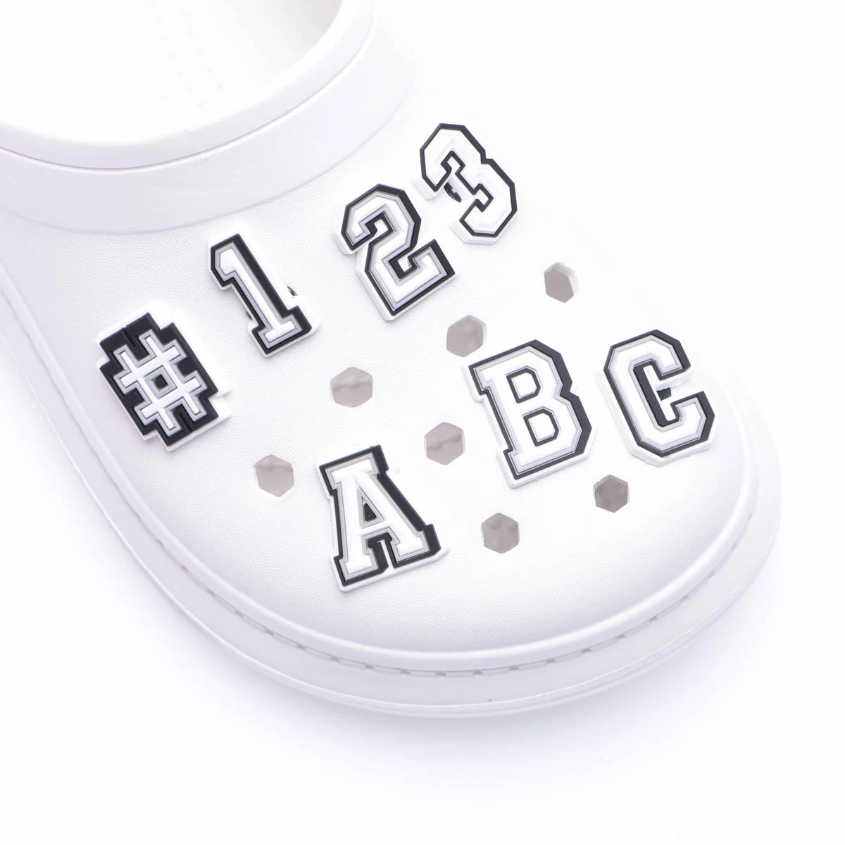 1pcs PVC Number  Black White Letter Shoe Charms Accessories  Decorations For Croc Buckle Alphabet Kids Gifts