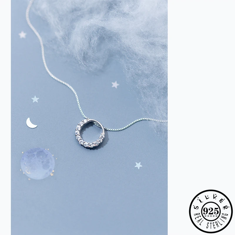 

Round Pendant with Cubic Zirconia Stone 925 Sterling Silver Link Chain Statement Necklaces for Women CZ Wedding Fine Jewelry