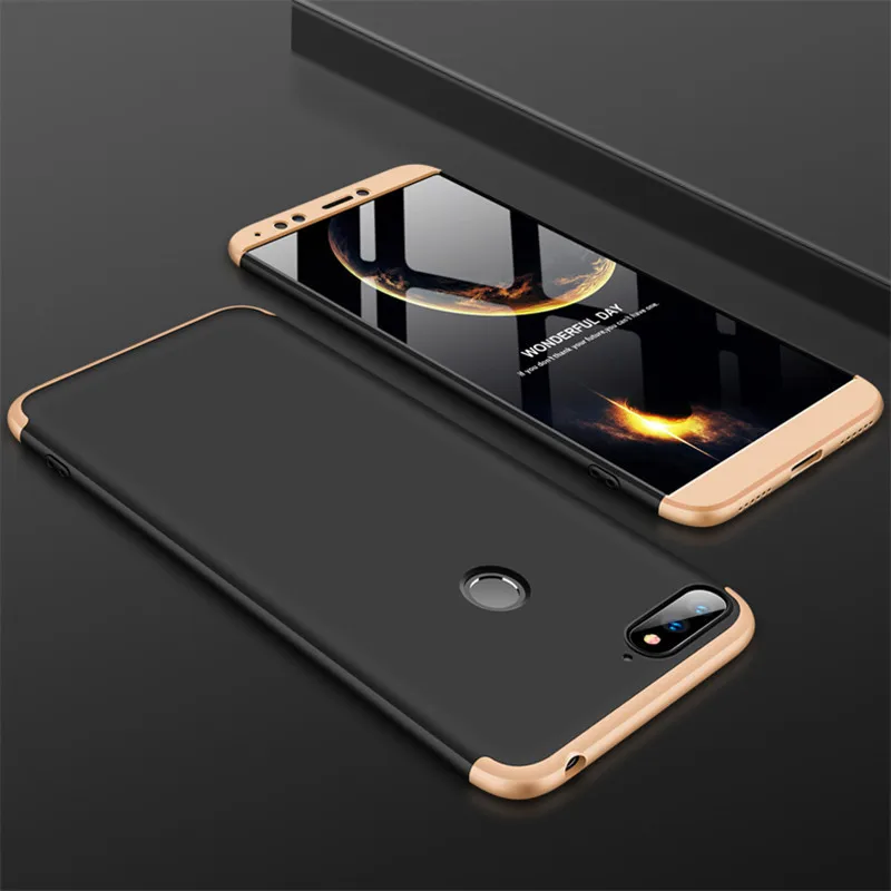 gold black case 360 Защитный Передний+ задний стекло чехол huawei y6 жесткий чехол на huawei y6 prime телефона huawei y 6 чехол хуавей у6 чехол на хуавей у6 прайм у6 чехол на хуавей у 6 huawei y6 - Цвет: gold black case
