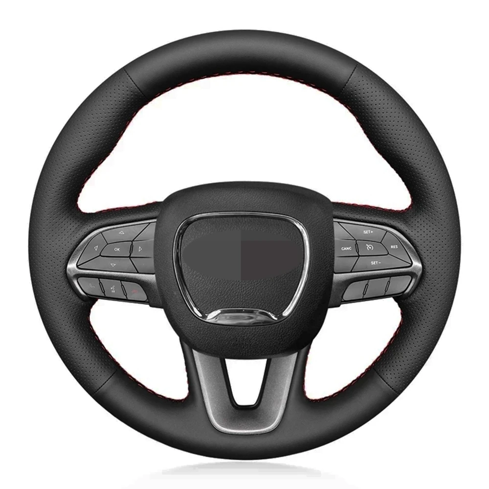 

Car Steering Wheel Cover Non-slip Black Genuine Leather For Dodge Challenger Dodge Charger 2015-2021 Dodge Durango 2018