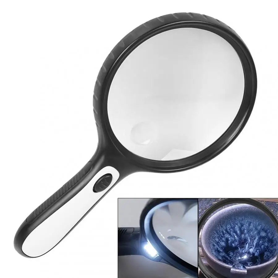 

Handheld Magnifiers 3X 6X Illuminated Magnifier Microscope Magnifying Glass Reading for Jewelry Repair Tool with 4 LED Lamp