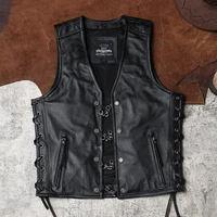 2021 black bikers style leather vest men single breasted large size 4xl genuine cowhide spring slim fit short motorcycle coat
