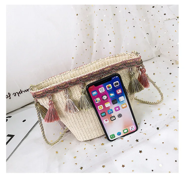 2019 Женская Винтажная сумочка из ротанга с кисточками женский богемный Летний