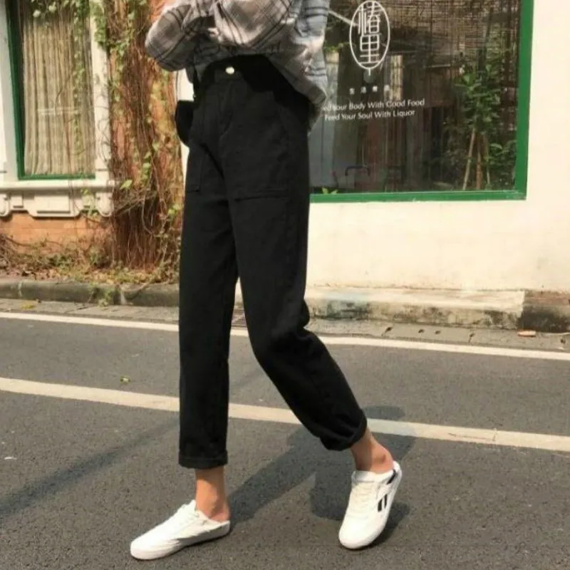 

Jeans Women Straight Female Korean Style Students Loose High-waisted All-match Long Trousers Harajuku Womens Pocket Casaul Chic