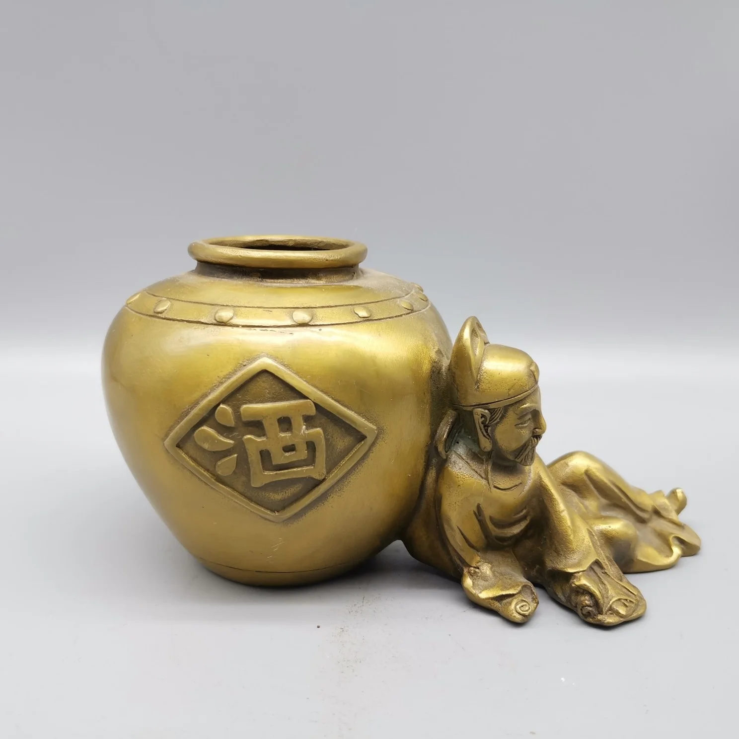 Коллекция редких китайских латунных изделий ручная резьба Li Bai винный горшок