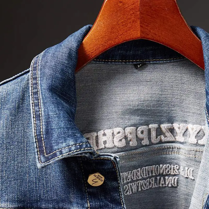 Джинсовая куртка мужская ковбойская приталенная куртка-бомбер из денима рваные
