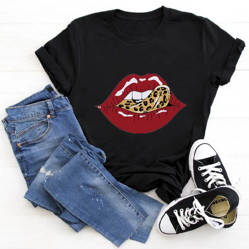 

Red Mouth Lip T Shirt Aesthetic Fashion Women Tshirt Tops Girls 90s T-shirt Harajuku Ulzzang Graphic Summer T-shirt Tee Female