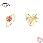 Женское и мужское регулируемое обручальное кольцо с божьей коровкой, из серебра 925 пробы