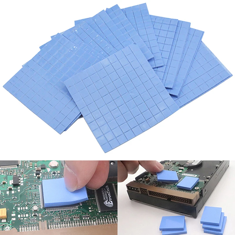 

100 Pcs Blue 10mm*10mm*1mm GPU CPU Heatsink Cooling Conductive Silicone Pad Thermal Pad