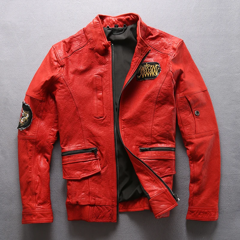 Мужская мотоциклетная куртка из натуральной кожи Классическая овечьей высокого