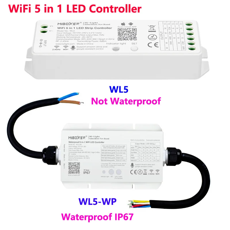 Контроллер светодиодной ленты Miboxer WL5 WL5-WP водонепроницаемый диммер IP67 12 В 24 для