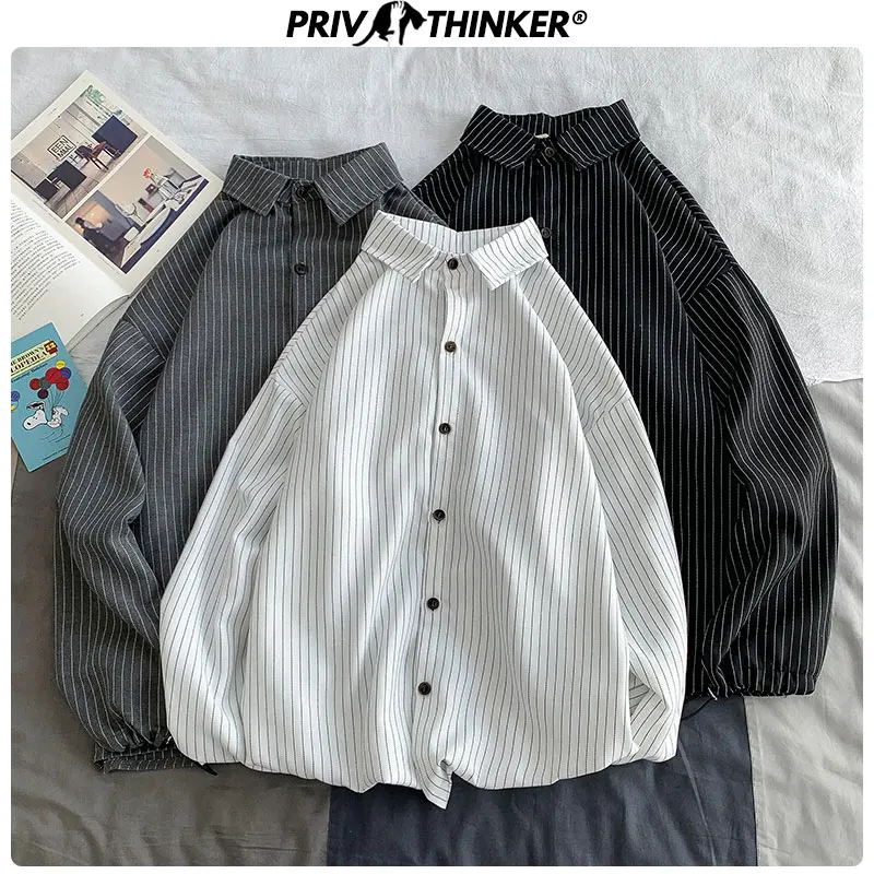 Privathinker, женские Полосатые блузки с коллажем, рубашка с длинным рукавом,, Корейская уличная одежда, офисные парные рубашки, осенняя женская верхняя одежда