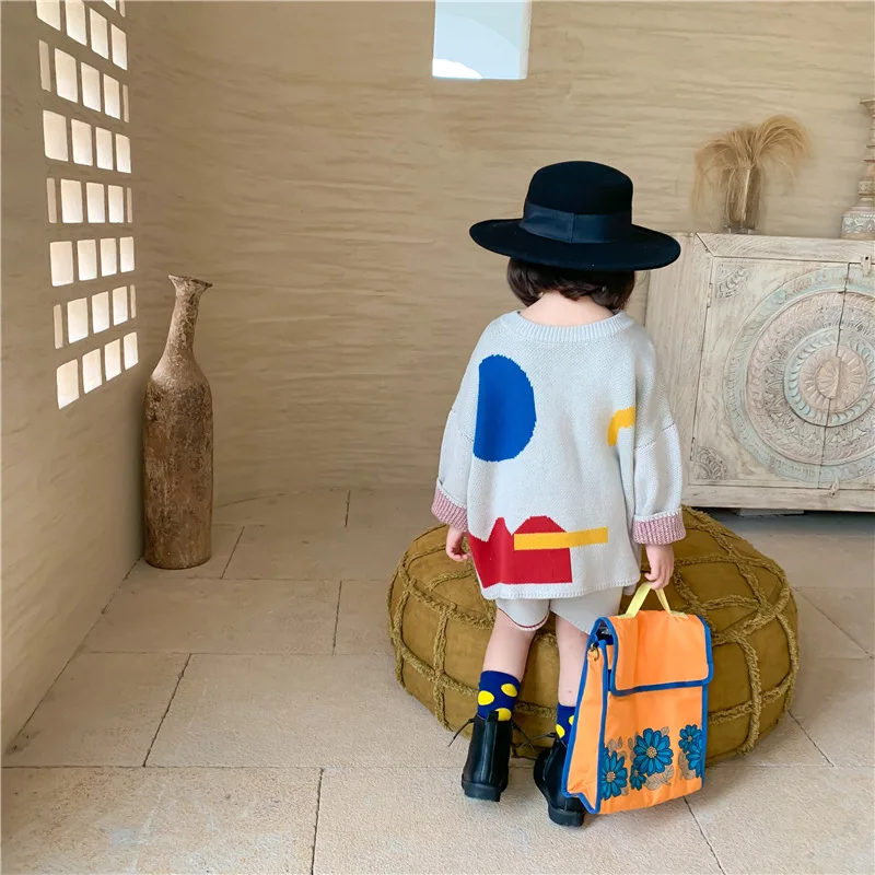 

Boys and Girls Sweater 2020 Baby Long Sleeve Casual Cotton Tops with Pants Two Pieces Set Children Irregular Pattern Autumn Suit