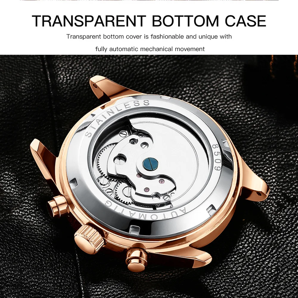 Мужские часы автоматические механические мужские золотые черные деловые