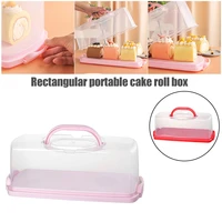 portable rectangular loaf bread box with transparent lid cake storage container with handle for carrying and storing cake tools