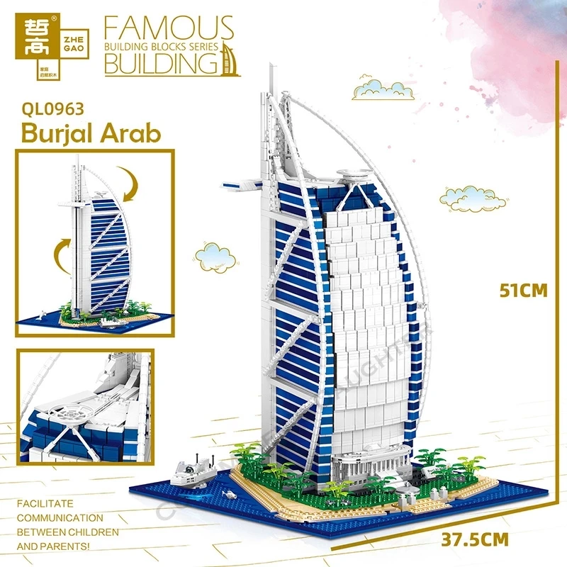 

2798pcs QL0963 The Burj Al Arab Building Block Hotel of Dubai 3D Worlds Famous Architecture Model Bricks Birthday Gift for Kids