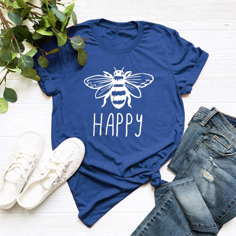 Camiseta de verano talla grande para mujer algodón con cuello redondo y estampado abeja camisetas manga c|Футболки| |
