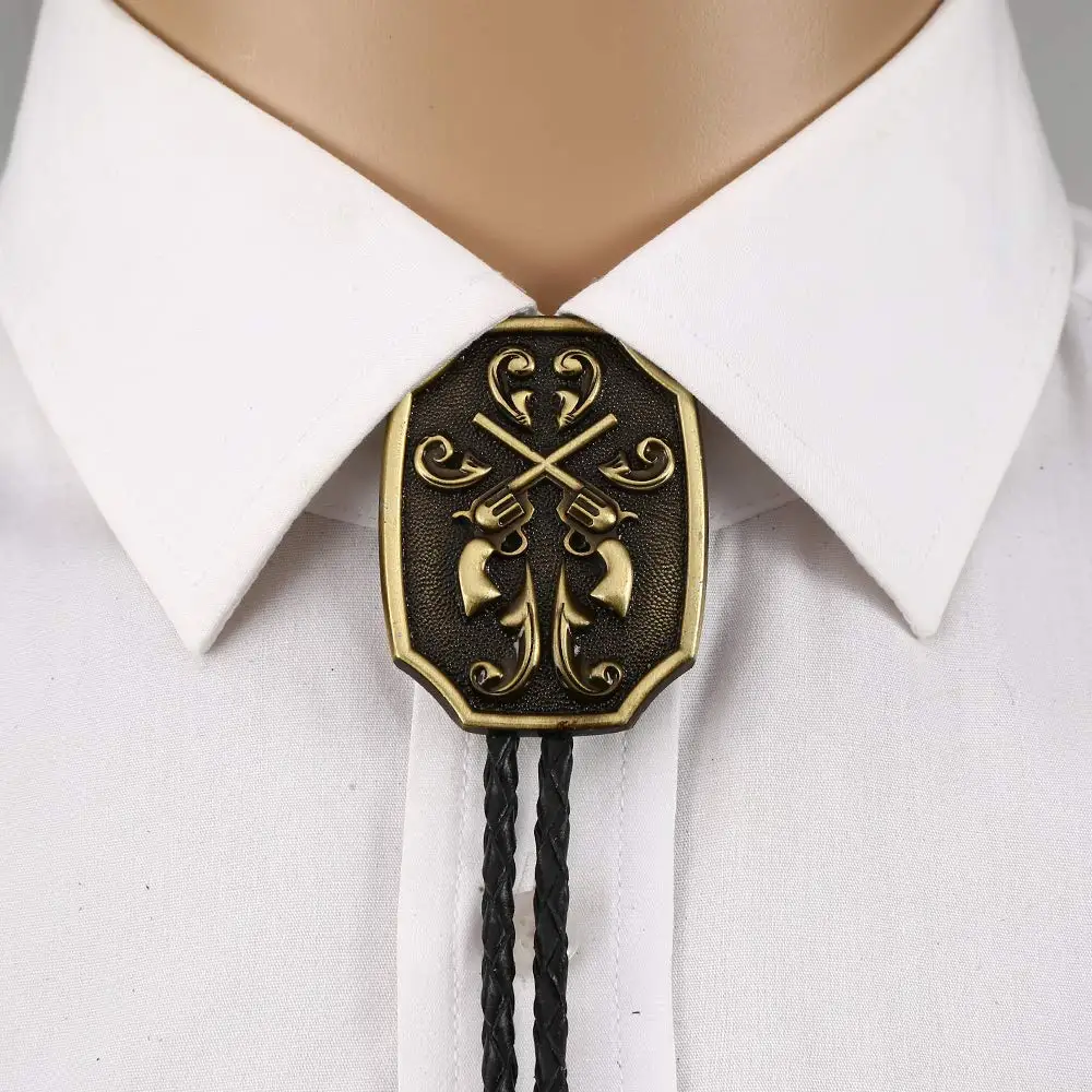 Gouble gun  copper bolo tie for man Indian cowboy western cowgirl leather rope zinc alloy necktie