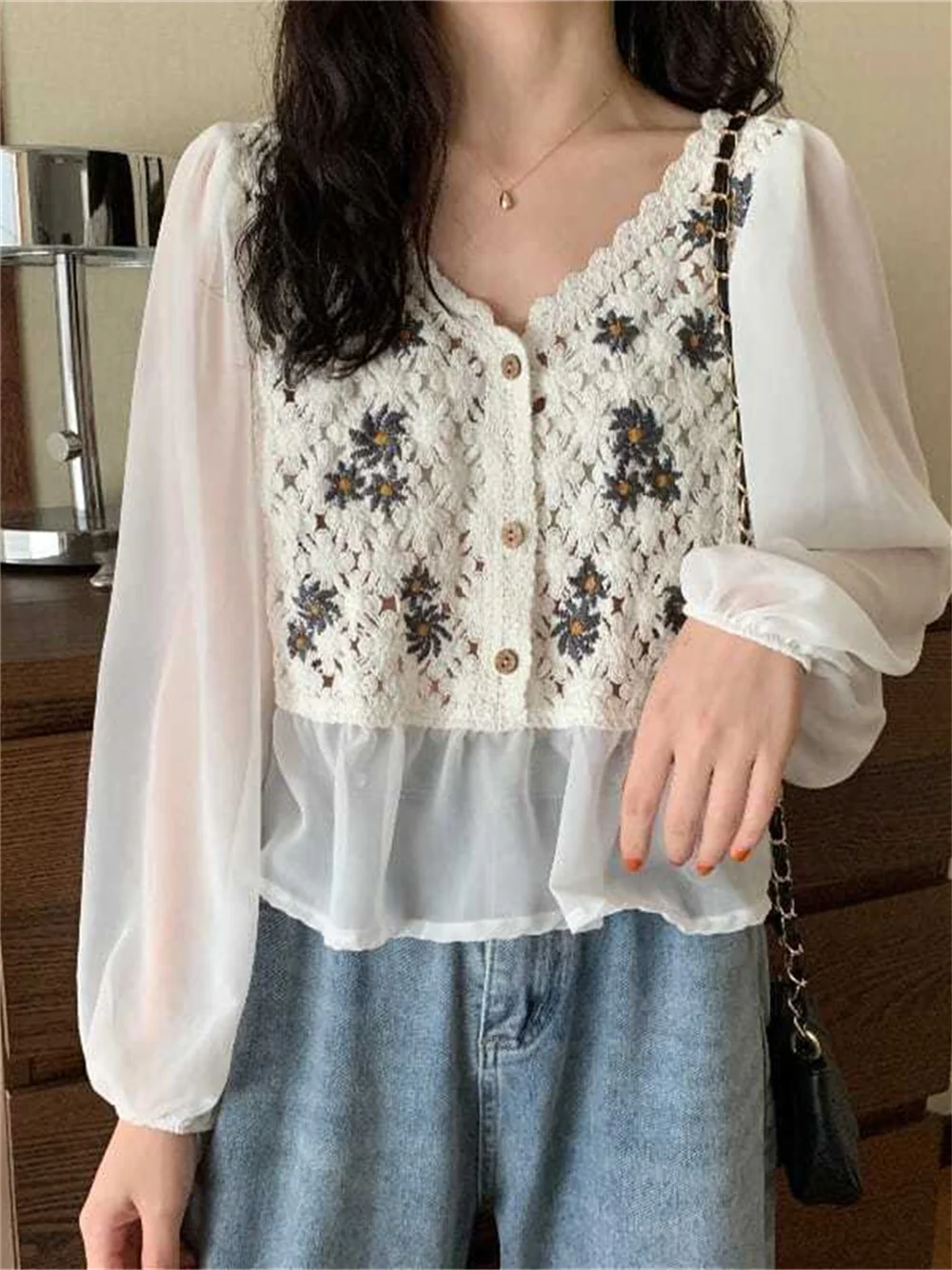 

Весенний вязаный женский кардиган в студенческом стиле, Мягкая Милая уличная одежда, нежное пальто, милый вязаный кардиган с круглым вырезо...