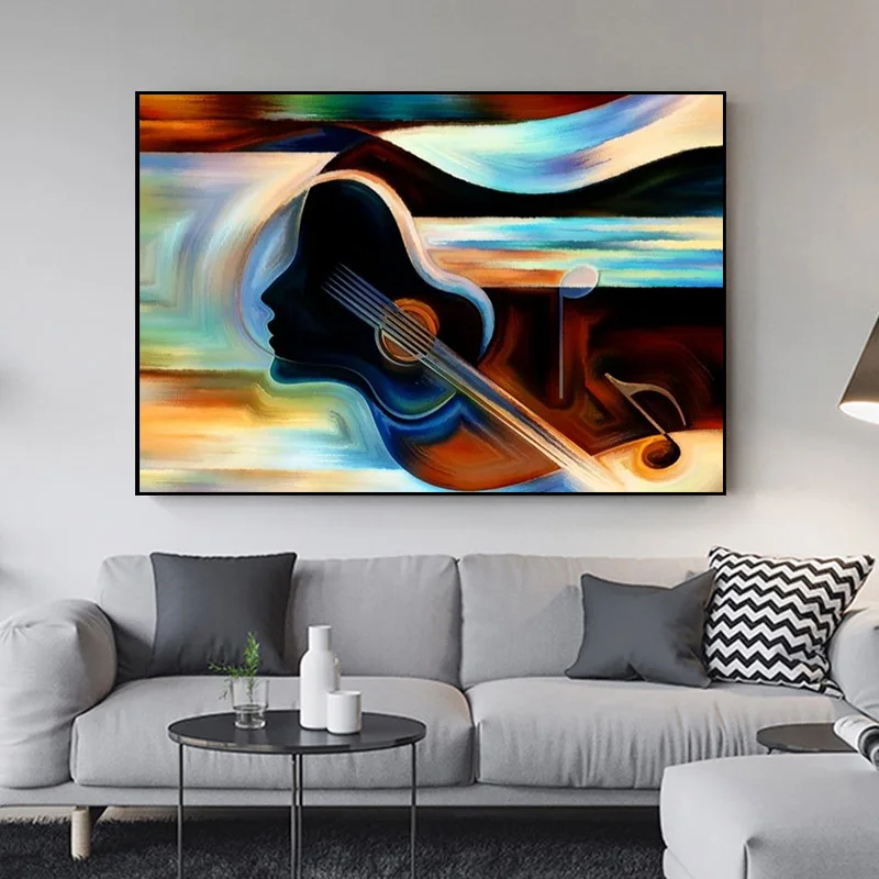 

Абстрактные скандинавском музыкальный ум женщина живопись художественный постер картина изображение для современного дома Гостиная и Рес...