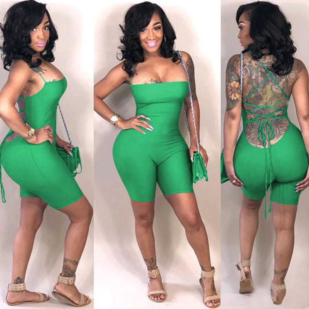 

Summer Rompers Womens Jumpsuit Spaghetti Straps Strapless Skinny Club Bandage Jumpsuit Shorts Lace Up Backless Bodycon Playsuits