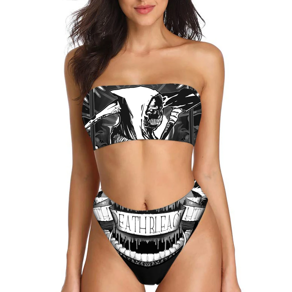 Devil Fashion Ladies Party Print SwimsUit Punk Tube Top Summer Swimsuit Sexy Black Punk Vest Top