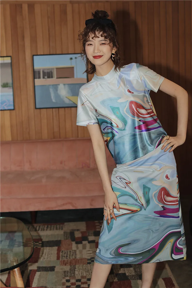 

Aesthetic Print High Waist Long Skirt Womens Summer Wrap Back Slit Skirt Fashion Ladies Bodycon Skirt 2020 T893