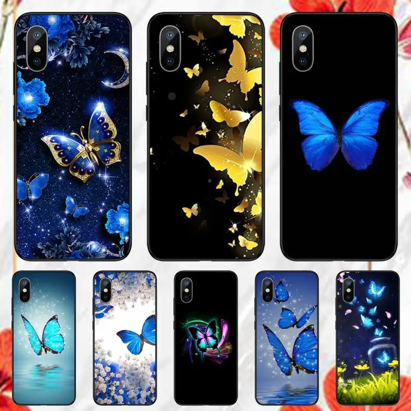 

Bling blue butterfly Phone Case for iPhone 11 12 13 pro XS MAX 8 7 6 6S Plus X 5S SE 2020 XR mini