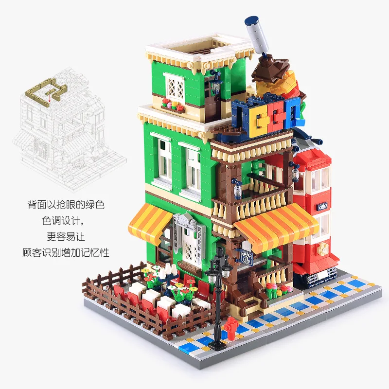 

1922PCS 6313 BBQ Restaurant Building Blocks Bricks Classic Architecture DIY Model Collection Toy Gift for Children Birthday