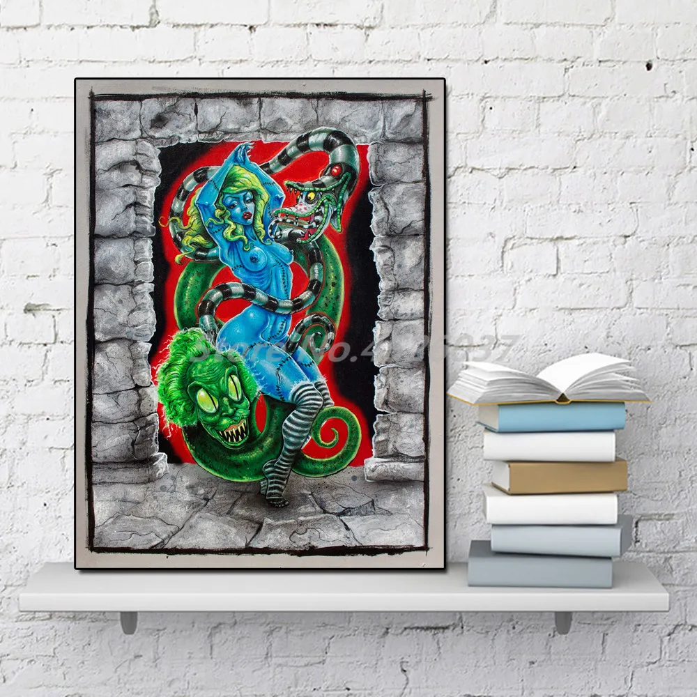 Винтажный плакат с изображением обнаженной женщины и змеи абстрактное искусство