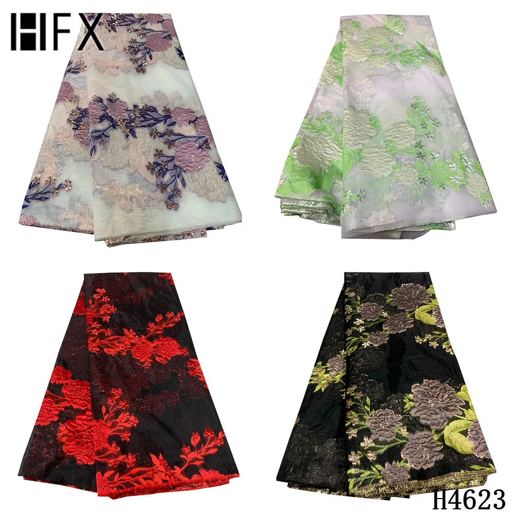 

HFX New African Brocade Lace Fabric 2021 High Quality Nigerian French Tulle Lace Organza Jacquard Fabric For Party Dress F4623