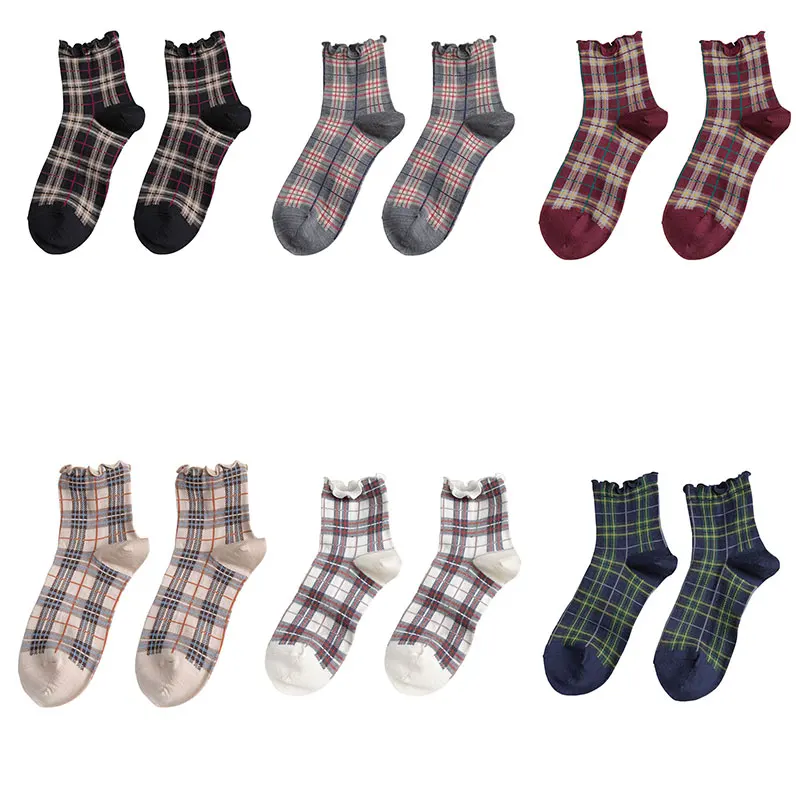 

cute sokken Women Socks Retro British Plaid Socks Japanese Ladies Mid Tube Women Socks