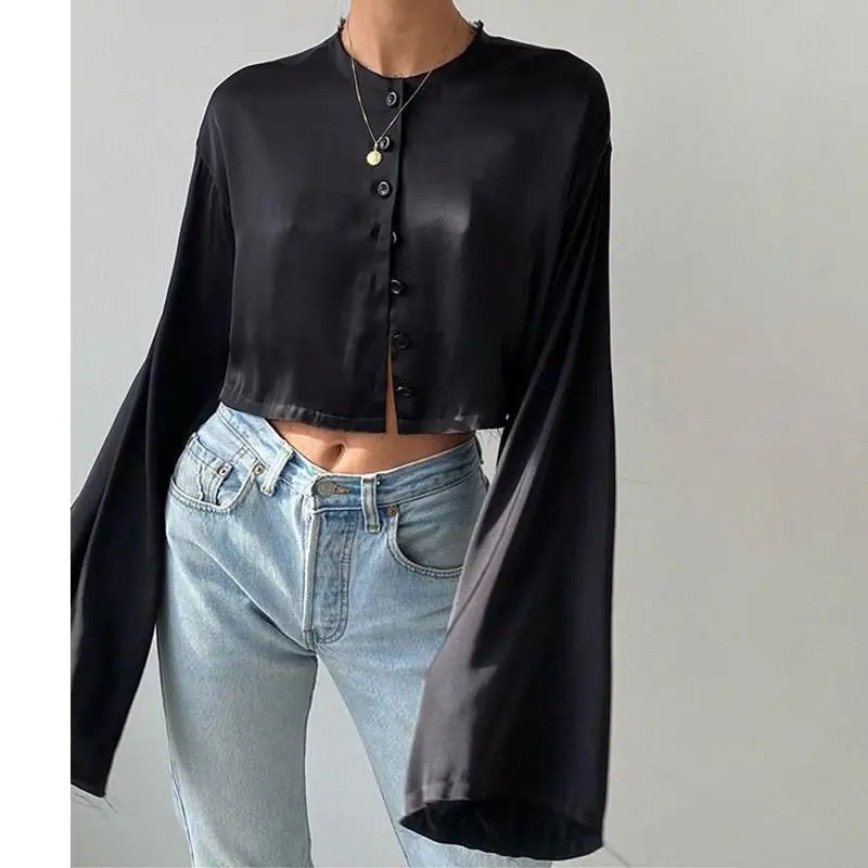 Женский атласный комплект из двух предметов элегантный короткий топ с длинным