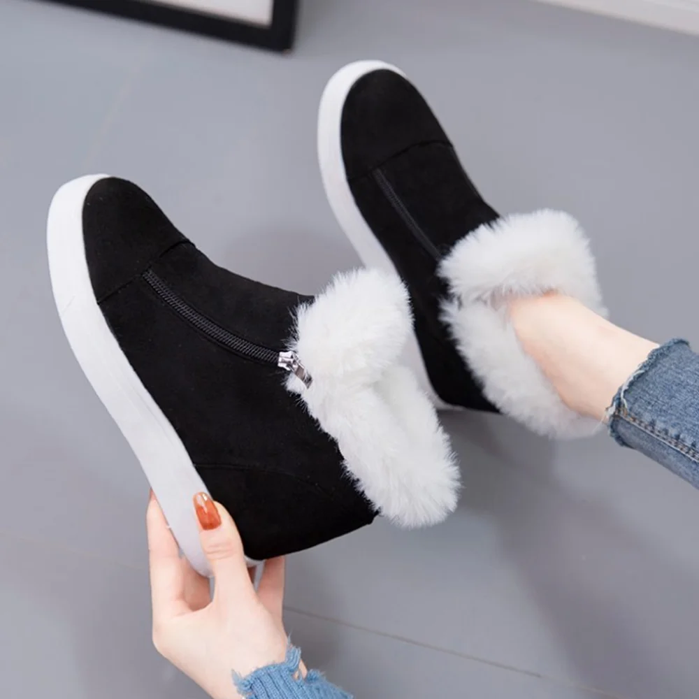 

Женские ботинки на низком каблуке, хлопковая обувь на платформе с круглым носком, Новинка осени 2021, бархатная женская обувь большого размер...