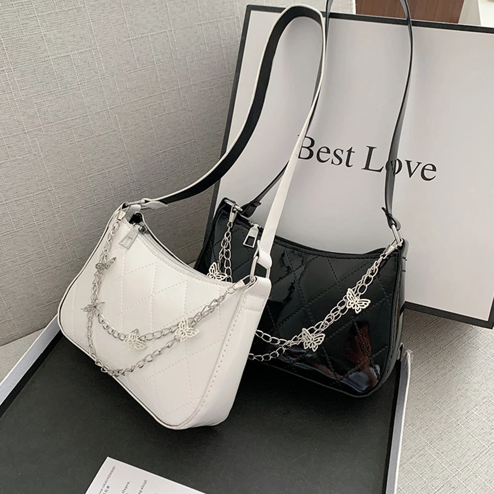 

New Fashion Pu Leather Small Underarm Shoulder Bag Female Bag Vintage Butterfly Chain Zipper Purse Crossbody Bag Women's Bag
