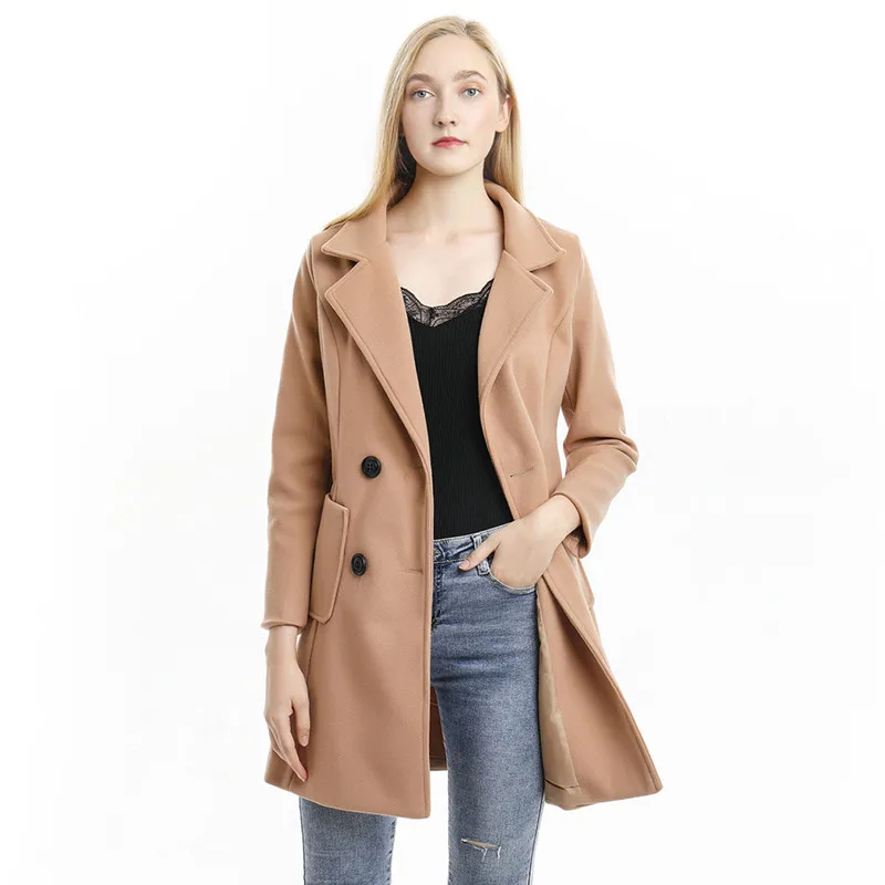Женское шерстяное пальто средней длины популярная верхняя одежда в Корейском