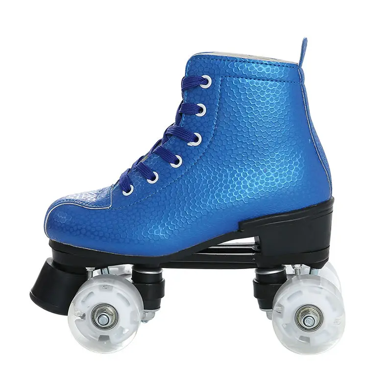 Flash PU Wheel Artificial Leather Double-Row Roller Skates Men Women Outdoor Patines Roller Training Shoes