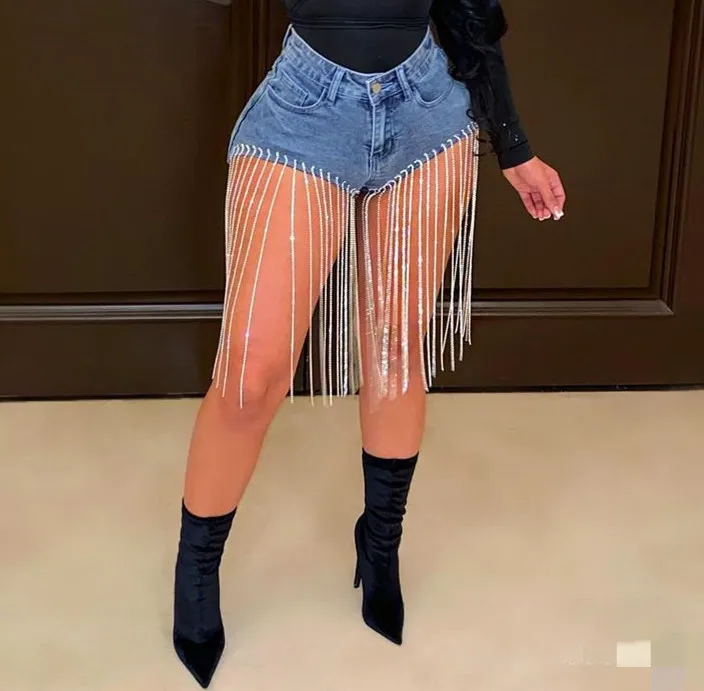 

Blue Buttons Tassels Wrap Short Jeans Women Summer Sexy High Waist Slim Jeans Women Vintage Streetwear Casual Jeans Lady 2021