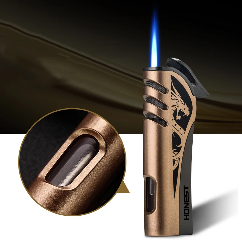 

HONEST Butane Windproof Lighter Metal Blue Flame Torch Turbine Visible Gas Tank Cigar Lighter Cigarette Accessories Men’s Gift