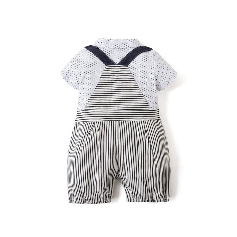 Summer new European American baby boys romper short sleeve polka dot striped bow tie strap gentleman bodysuit |