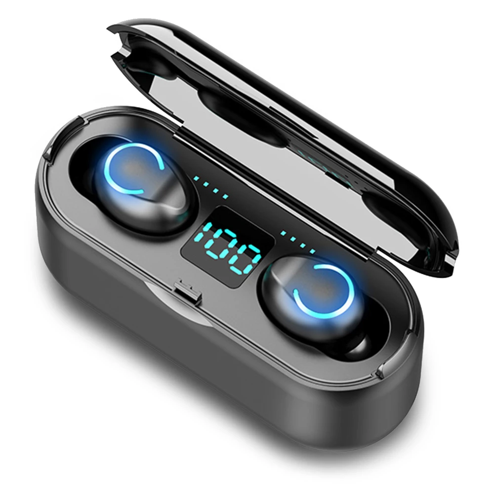 TWS 5,0 беспроводные наушники Bluetooth беспроводные наушники-вкладыши гарнитура стерео Noice снижение зарядки коробка power Bank - Цвет: F9-1 BLACK
