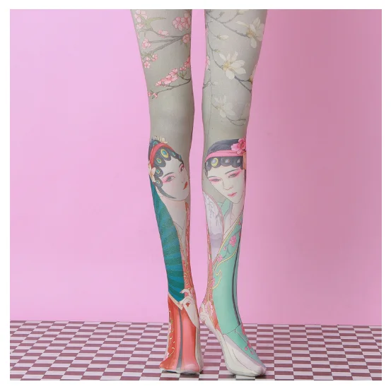 Chinese Style Peking Opera Pantyhose Printed Vintage Pantyhose