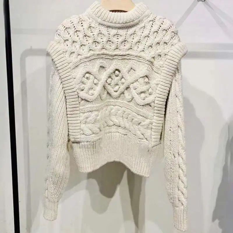 Женский трикотажный свитер с круглым вырезом однотонный вязаный пуловер из