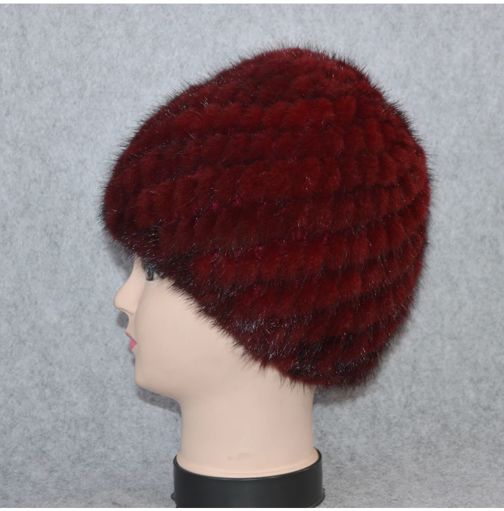 Cotton Lining Winter Lovely Real Mink Fur Hat Women Good Elastic Knitted Real Natural Mink Fur Beanies Caps Real Mink Fur Cap