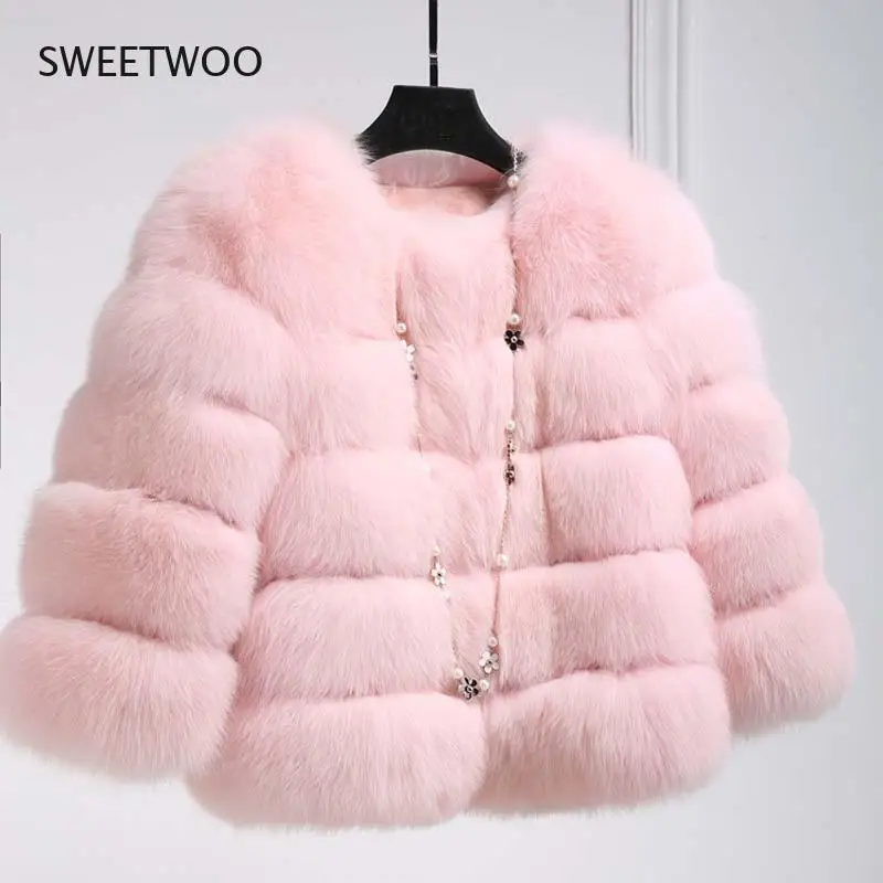 S-3XL Mink Coats Women 2021 Winter Top Fashion Pink FAUX Fur Coat Elegant Thick Warm Outerwear Fake Fur Woman Jacket