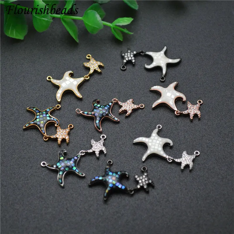 

Natural Abalone Shell Cover CZ Beads Double Sea Star Shape Beads Two Loops Jewelry Connectors Bracelet Charms Necklace Pendant
