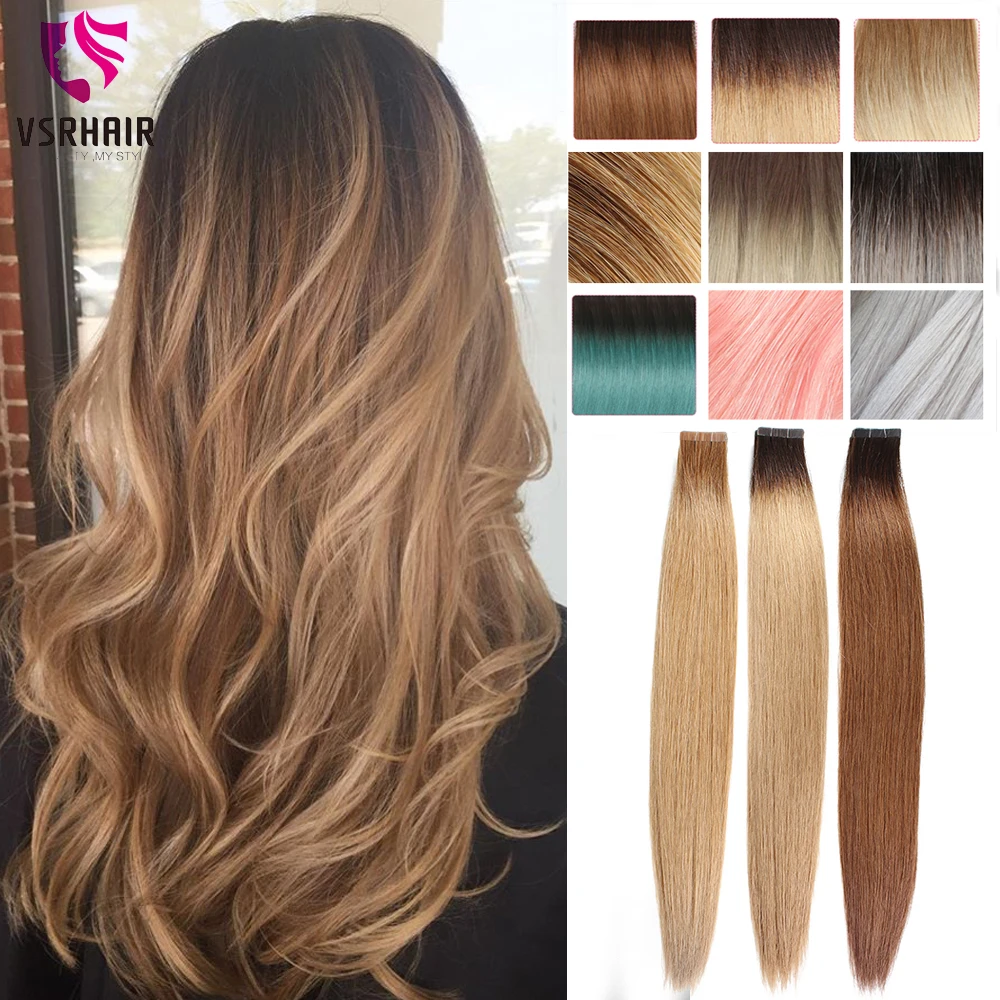 

VSR Ombre Color Two Tone Machine Remy 100% Human Hair 4*0.8CM Double Side Adhesive Tape Hair Extensions